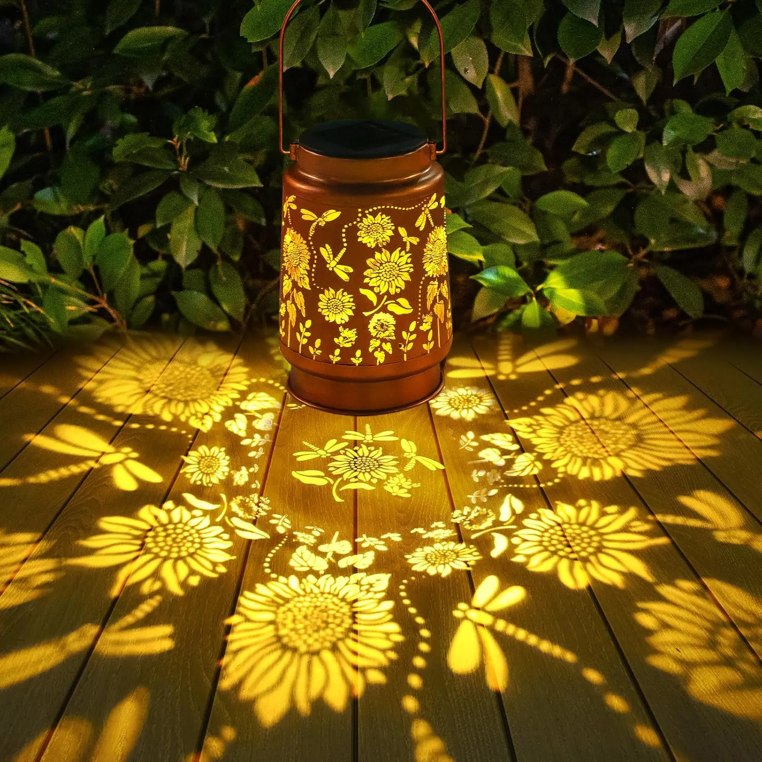 Fathers Day Gifts Dragonfly Solar Lanterns Outdoor Waterproof Hanging Sunflower Solar Lights Gifts for Women Mom Men Metal Decorative LED Lantern Outside for Garden Decor, Yard, Patio, Lawn, Backyard