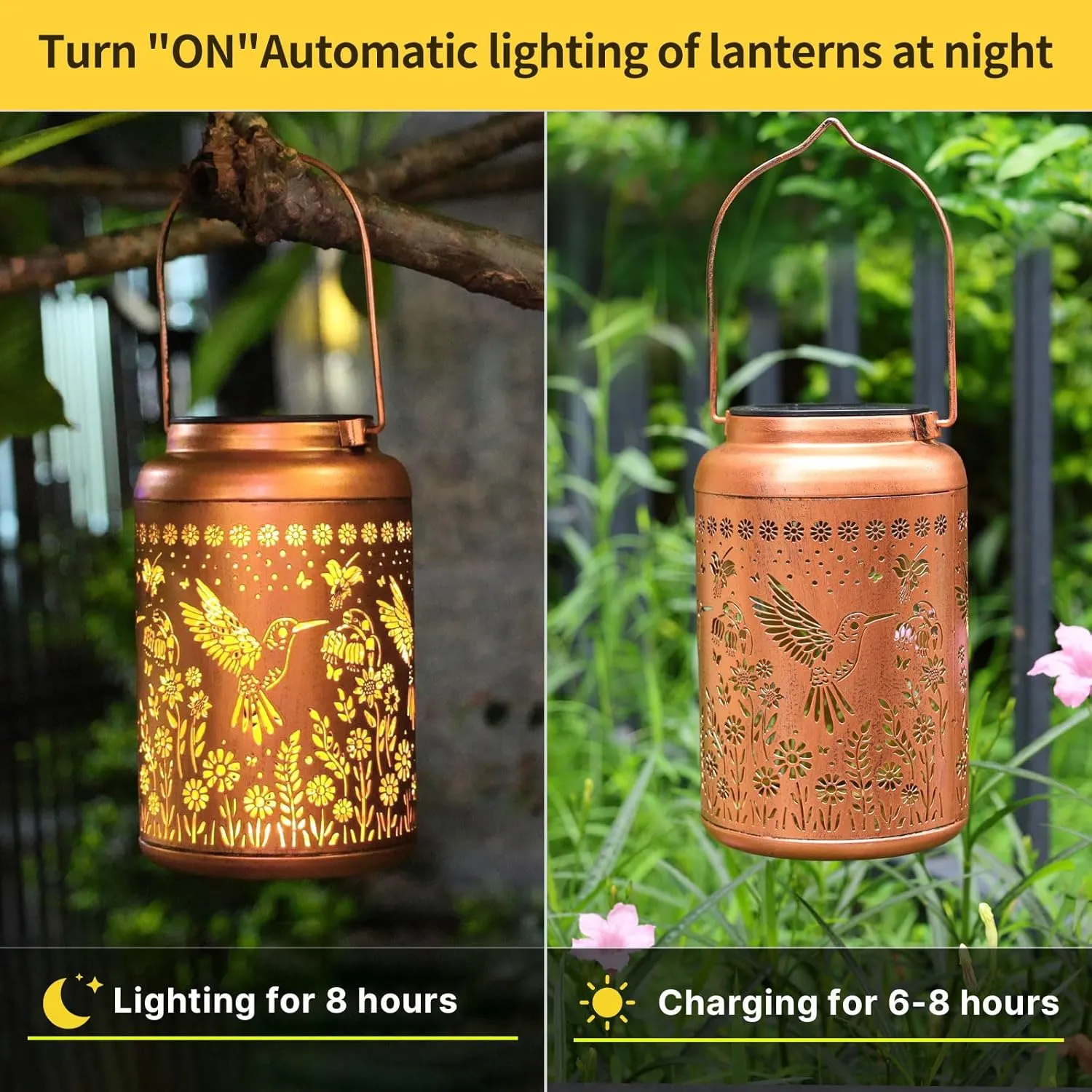 Fathers Day Gifts Hummingbird Solar Lanterns Outdoor Waterproof Hummingbird Garden Decor Gifts for Women Men Mom Hanging Solar Lights Metal Decoration Outside for Yard,Patio,Backyard,Porch,Tabletop