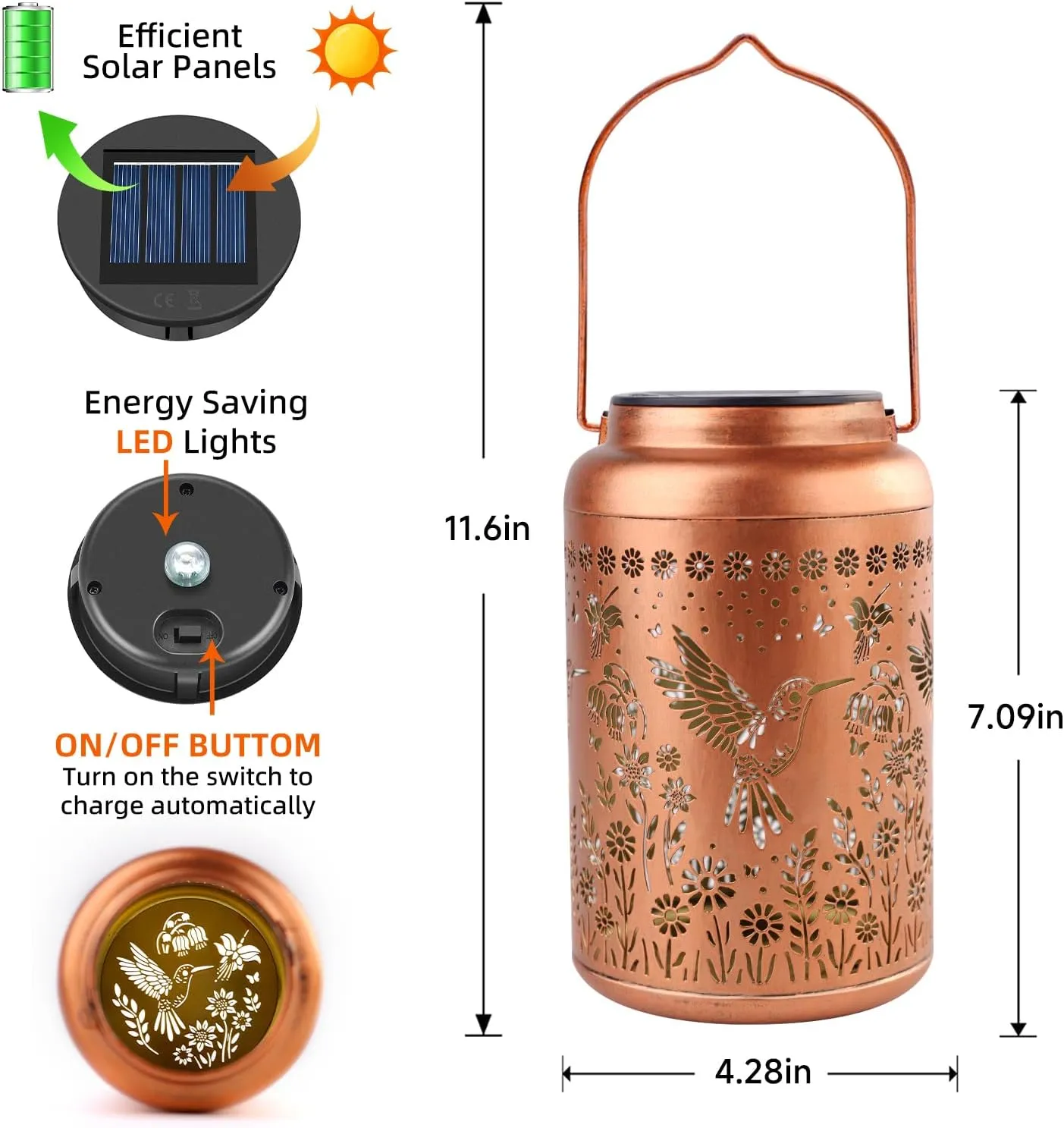 Fathers Day Gifts Hummingbird Solar Lanterns Outdoor Waterproof Hummingbird Garden Decor Gifts for Women Men Mom Hanging Solar Lights Metal Decoration Outside for Yard,Patio,Backyard,Porch,Tabletop