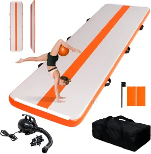 FEATH-R-LITE 13ft Inflatable Gymnastics Tumble Track Tumbling Mat 4in Thick Air Floor Tumble Track with Electric Pump for Cheer Leading/Gymnastics/Beach/Gym/Home(Orange)