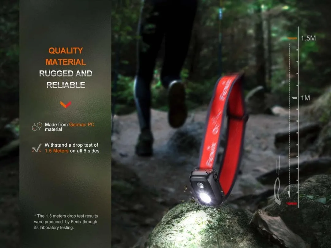 fenix HL16 Black Lightweight Multipurpose Headlamp | 450 lumens | 104m | 100 Hrs Max | AAA Powered | Red Light Mode | SOS Function | IP66