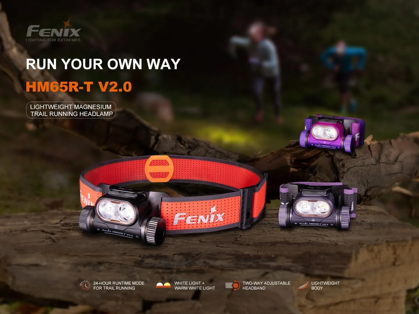Fenix HM65R-T V2.0 Running Headlamp, 1600 Lumen White Light and Warm White Dual Beams, USB-C Rechargeable, Lightweight Long Runtime for Trail Running, with Organizer (Nebula)
