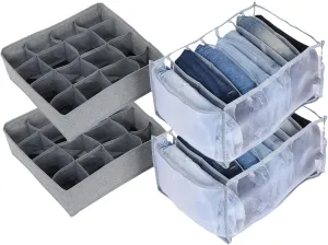 FERB organizer set of 2 jeans and 2 socks organizers - 7 grids forThin Jeans, Leggings, closet organizers and storage basket - washable - storage boxes for T-shirts, Underwear, Socks, Scarves, Skirts.