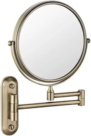 FIDEMM Makeup Mirror Wall Mounted, Magnifier 10x Round Makeup Mirror, 360 Rotation Double-Sided Makeup Mirror, for Makeup, Shaving (Color : Bronze)
