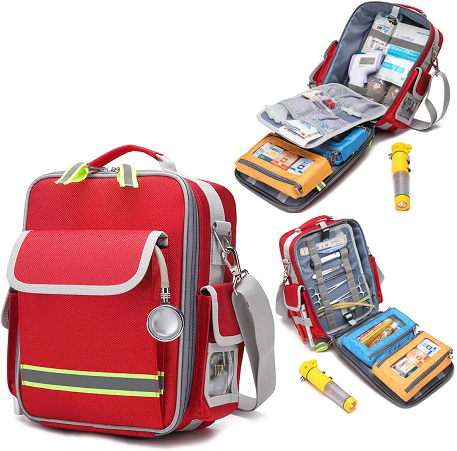 First Aid Kit Bag - Reflective Bag Design - First Responder Bag Trauma Backpack Empty for Travel, Home, Office, Car, Camping, Workplace(Red)
