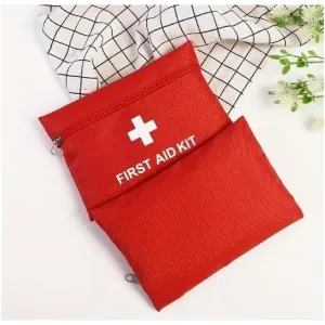 First Aid Kit, Portable Travel Bag with Bandages, Gauze, Scissors for Camping, Hiking, Vehicle, Motorcycle, Home Emergency, Red (Red Hard Cover, 40)