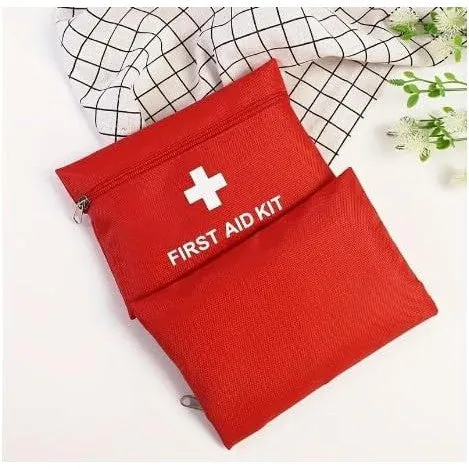 First Aid Kit, Portable Travel Bag with Bandages, Gauze, Scissors for Camping, Hiking, Vehicle, Motorcycle, Home Emergency, Red (Red Hard Cover, 40)