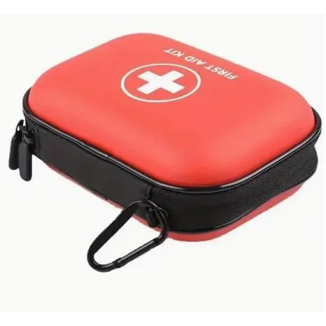 First Aid Kit, Portable Travel Bag with Bandages, Gauze, Scissors for Camping, Hiking, Vehicle, Motorcycle, Home Emergency, Red (Red Hard Cover, 40)
