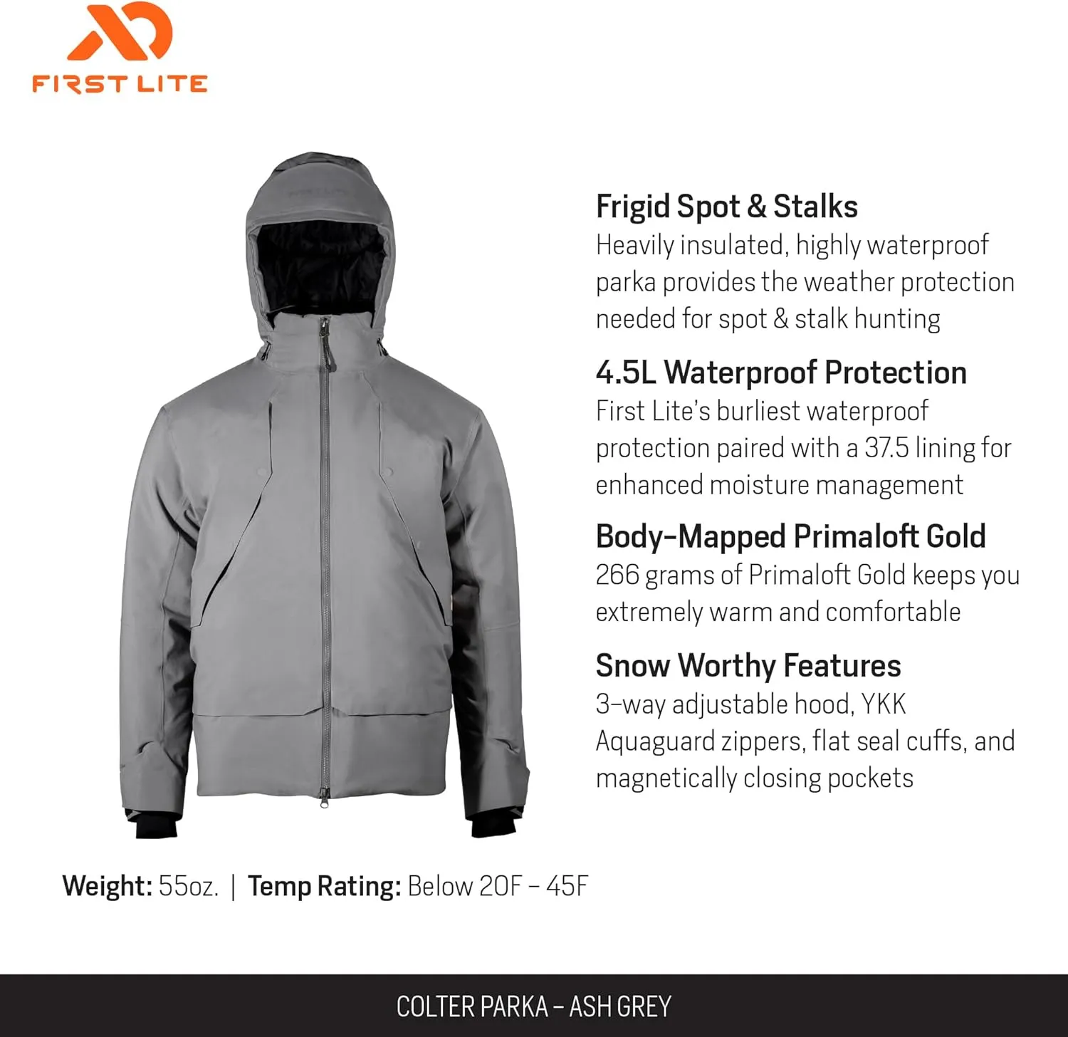 First Lite Men's Colter Parka - Waterproof Insulated Camo Hunting Coat