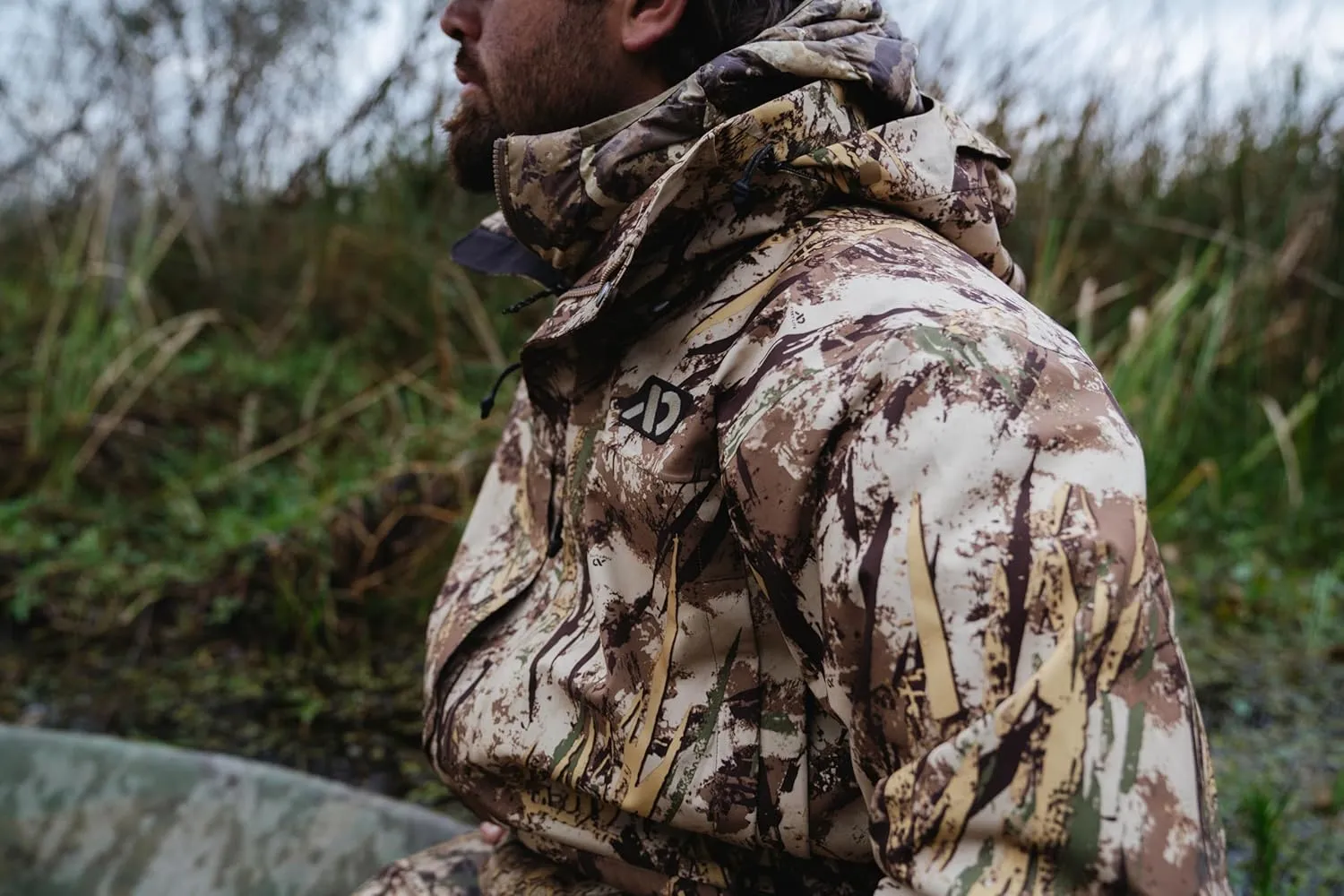 First Lite Men's LZ Jacket - Waterproof Breathable Camo Duck Hunting Shell