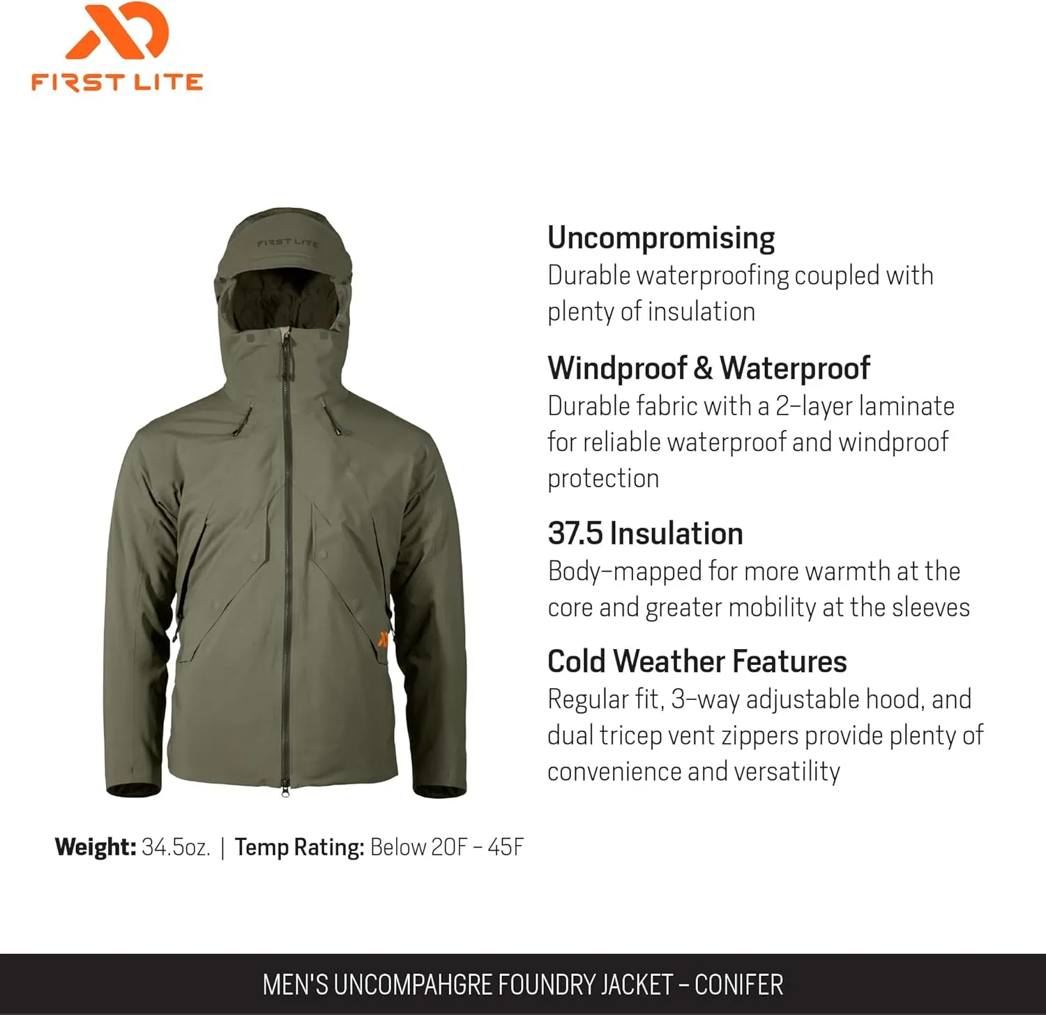 First Lite Men's Uncompahgre Foundry Jacket - Waterproof Insulated Camo Hunting Coat