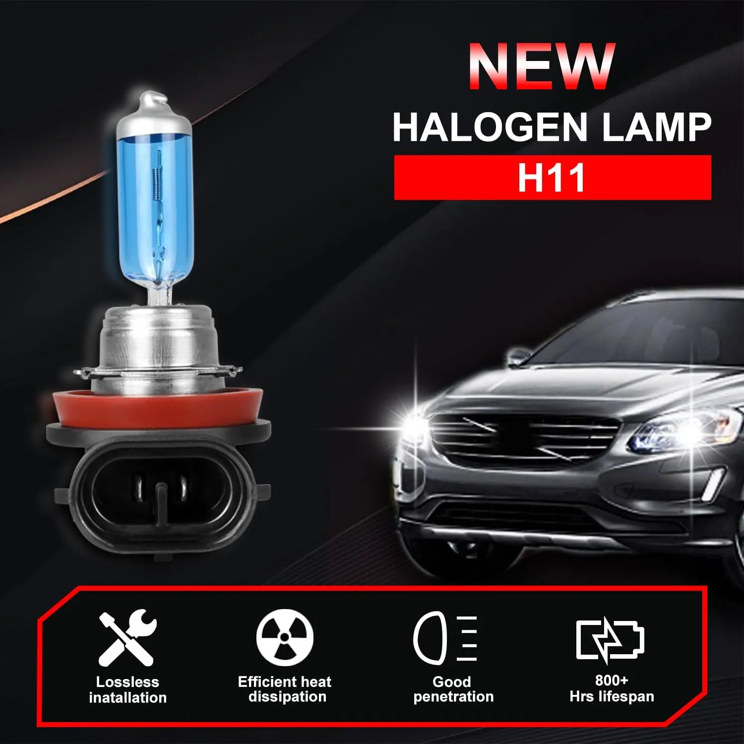 Fit for Toyota Tundra 2007-2013 Halogen Headlight Bulbs,9005/HB3 High Beam H11 Low Beam Halogen Headlight Bulbs Headlamp Replcement Bulb Kit,Plug and Play,Bright White,Pack of 4
