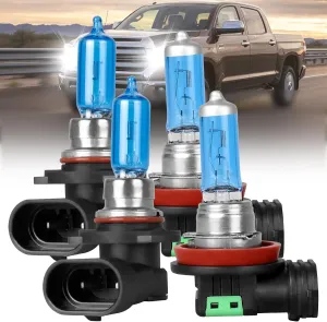 Fit for Toyota Tundra 2007-2013 Halogen Headlight Bulbs,9005/HB3 High Beam H11 Low Beam Halogen Headlight Bulbs Headlamp Replcement Bulb Kit,Plug and Play,Bright White,Pack of 4