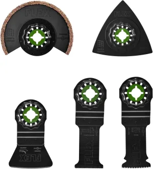 FLEX 5-Piece Oscillating Tool Tiling Project Blade Set, Cuts Wood, Wood with Nails, Metal, Grout, Drywall, PVC - FAM40002-5