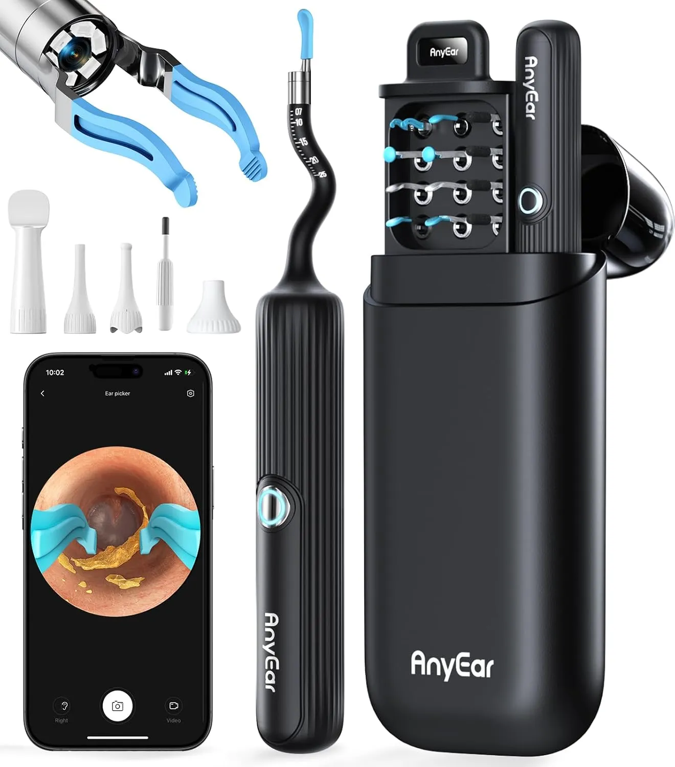 Flexible Ear Wax Removal Tool Camera, Wireless Ear Cleaner with 10MP HD Otoscope, Painless Tweezers, 12 Soft Tips, 3 Inspection Heads, Portable Earwax Removal Kit with Camera for Adults/Kids
