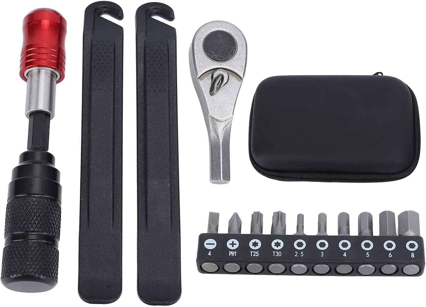 FLEXMAN Bikes Repair Tool Kit Set, Multitool Tire Levers Portable Cycling Maintenance Kit Aluminum Alloy Handle Ratchet Wrench Tire Lever with Screwdriver Bits for Home ﻿