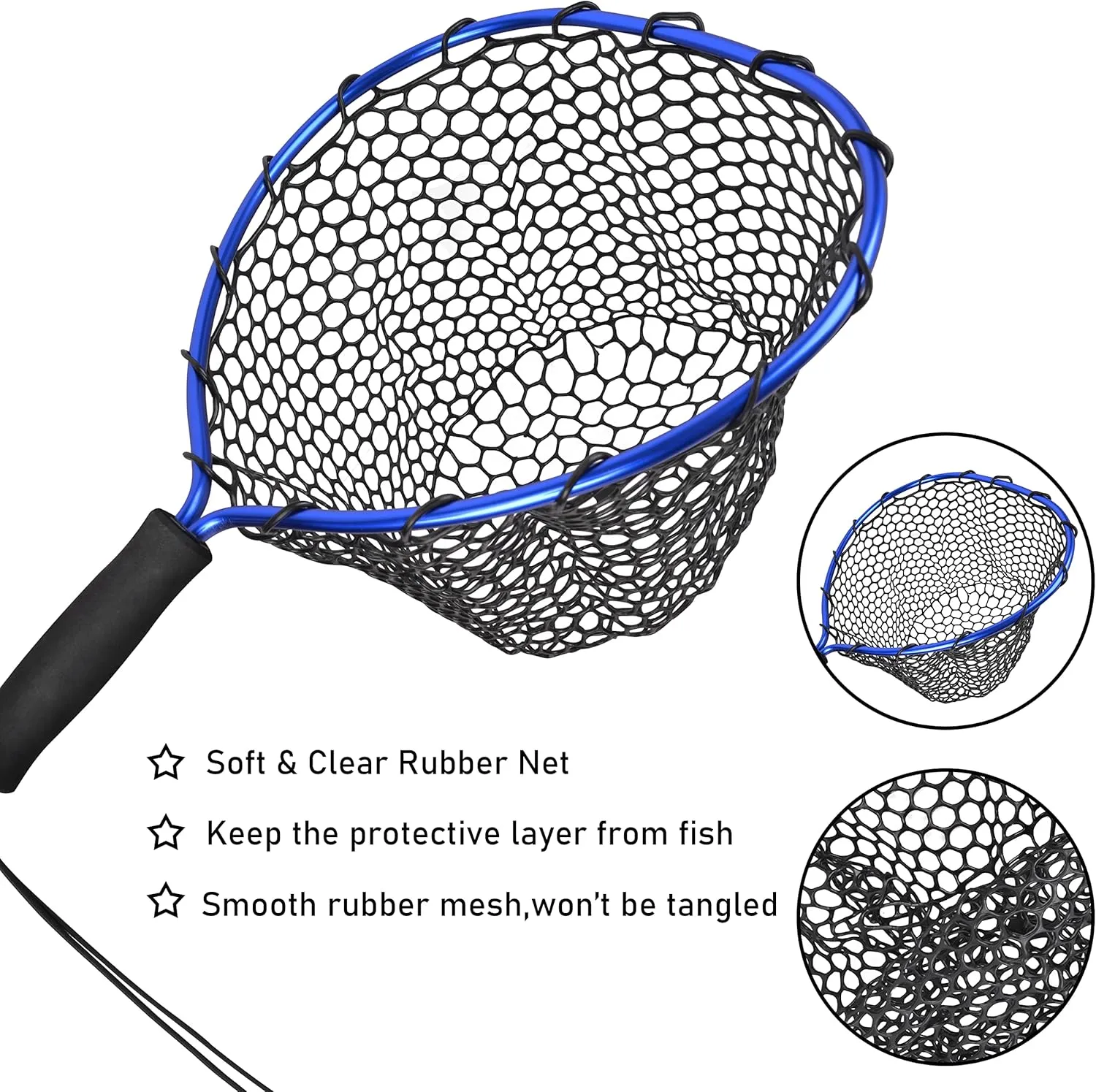 Floating Fishing Net - Fishing Landing Net with Rubber EVA Handle for Easy Fish Catch and Release Fishing Net for Fly, Trout, Salmon, Bass, Kayak Fishing