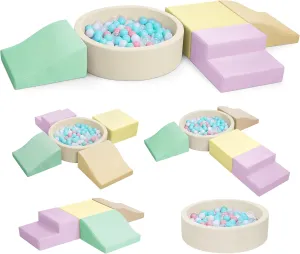 Foam Climbing Blocks for Toddler: with 4-Piece PU Leather Climbing Toys and a Ball Pit - Foam Ball Pit for Toddlers - Climbing Toys Indoor for Kids Crawling (Yellow Climbing Blocks)