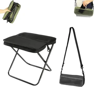 Foldable Backpack Stool, Portable Mini Outdoor Camping Folding Seat with Adjustable Shoulder Strap, Mini Camping Collapsible Stool for Camping, Fishing, Hiking (Black, Large)