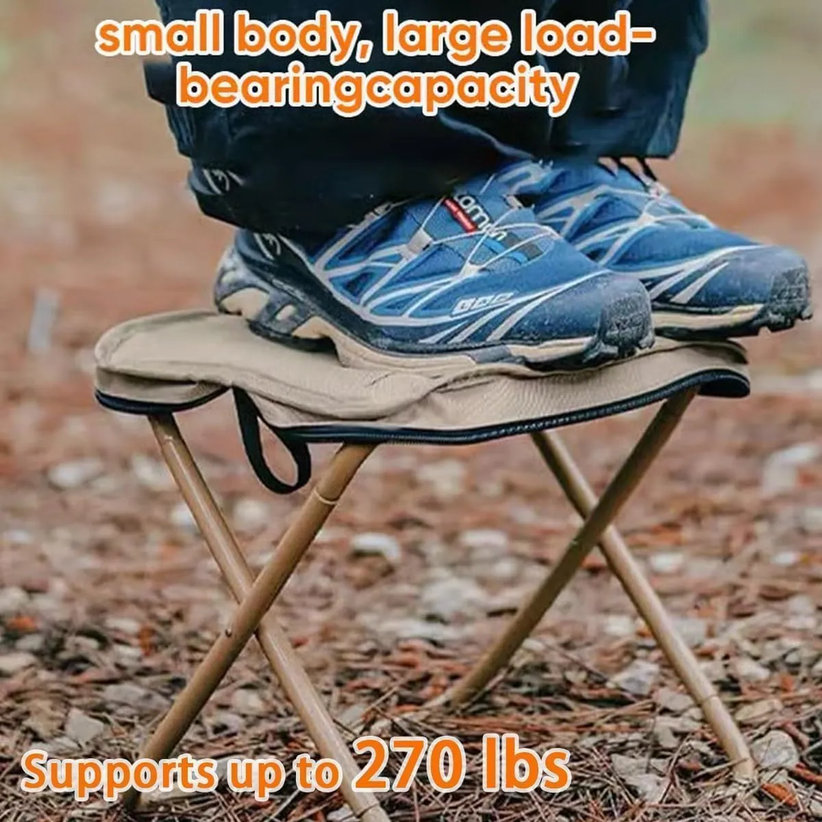 Foldable Backpack Stool, Portable Mini Outdoor Camping Folding Seat with Adjustable Shoulder Strap, Mini Camping Collapsible Stool for Camping, Fishing, Hiking (Black, Large)