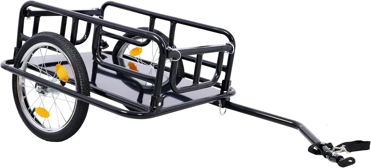 Foldable Bike Cargo Trailer - 110LBS Load Capacity Heavy-Duty Bicycle Trailer Cargo with Universal Hitch | Bike Wagon Cart with 16" Wheels & Reflectors for Shopping Traveling and Carrying Stuff