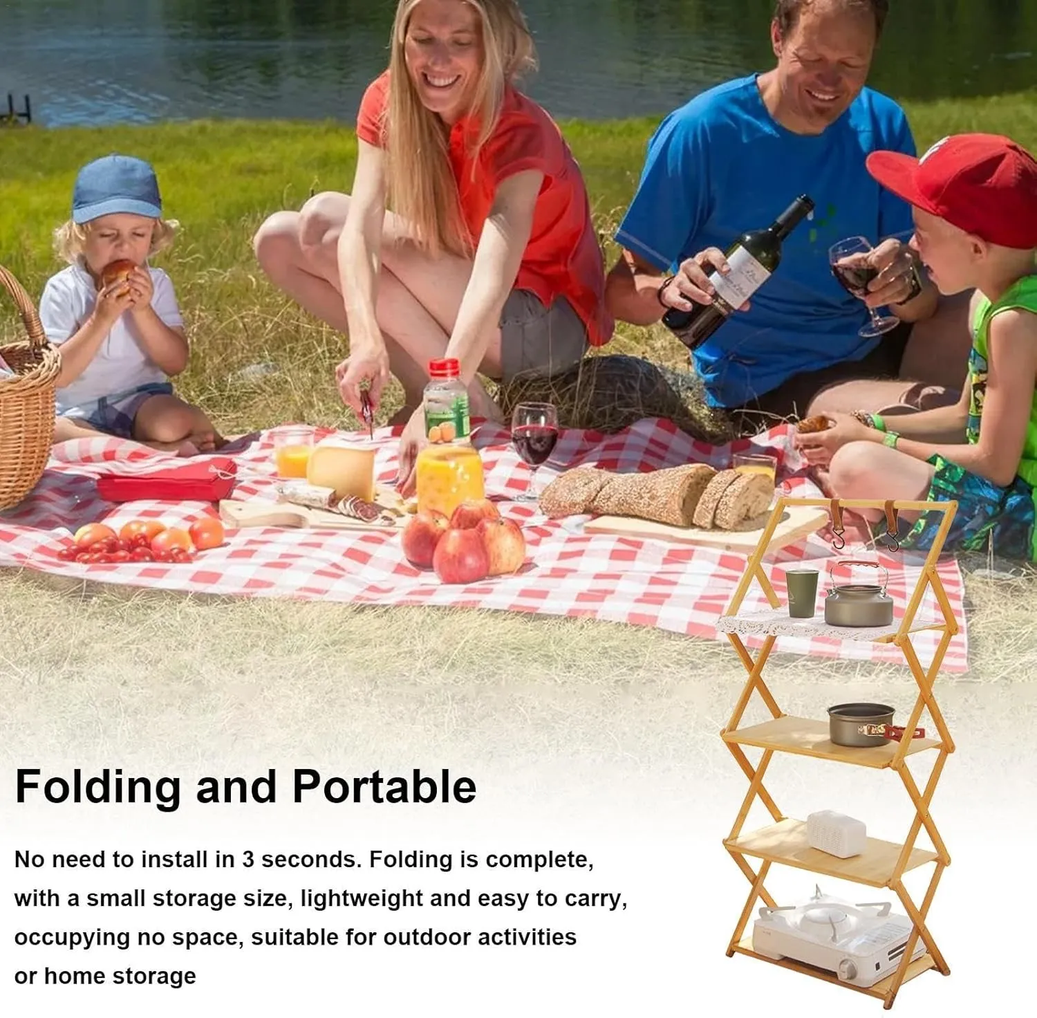 Foldable Camping Shelves - Folding Camping Foldable Shelf, Multi Tier Camping Portable Storage Shelf Racks | Wear Resistant Fashionable Folding Picnic Table Storage Shelf for Outdoor Use Kitchen