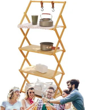 Foldable Camping Shelves - Folding Camping Foldable Shelf, Multi Tier Camping Portable Storage Shelf Racks | Wear Resistant Fashionable Folding Picnic Table Storage Shelf for Outdoor Use Kitchen