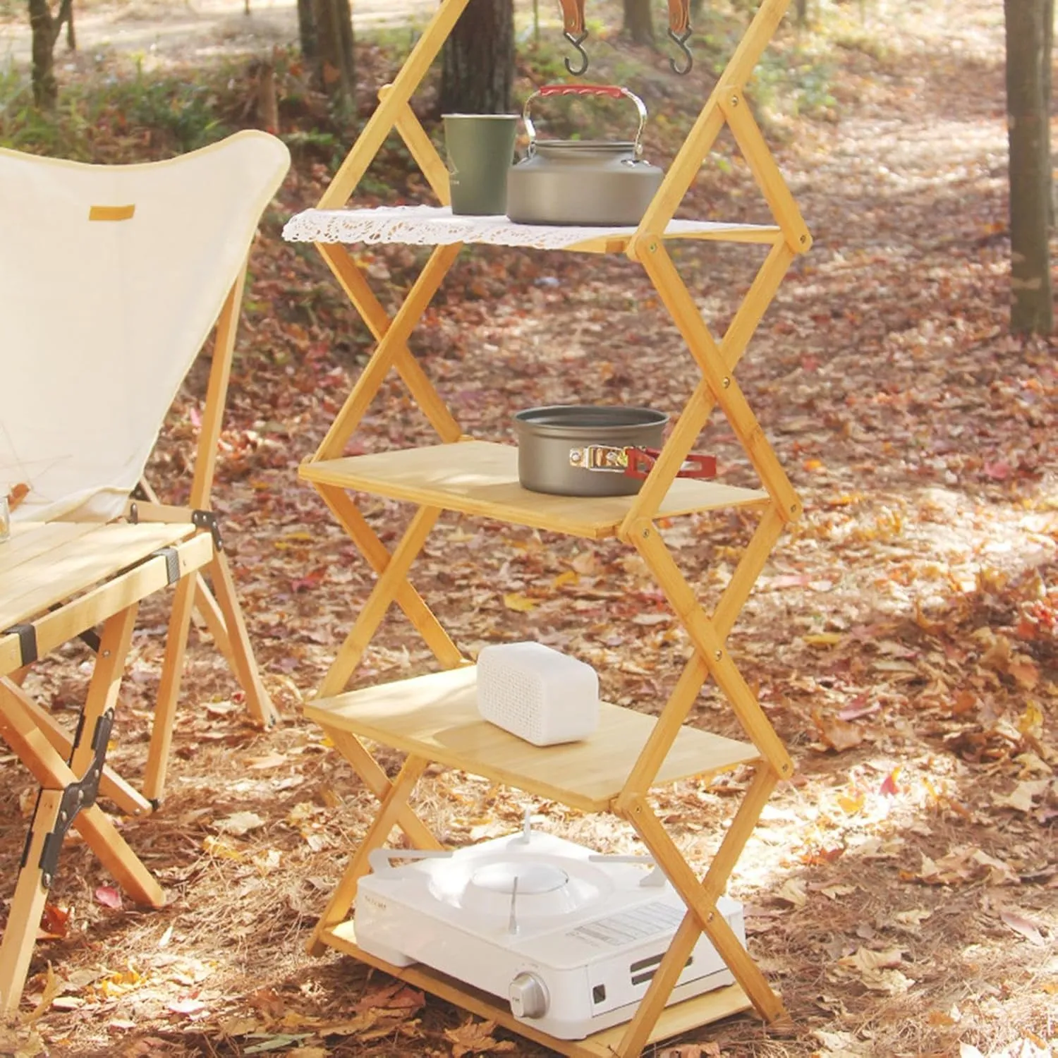Foldable Camping Shelves - Folding Camping Foldable Shelf, Multi Tier Camping Portable Storage Shelf Racks | Wear Resistant Fashionable Folding Picnic Table Storage Shelf for Outdoor Use Kitchen