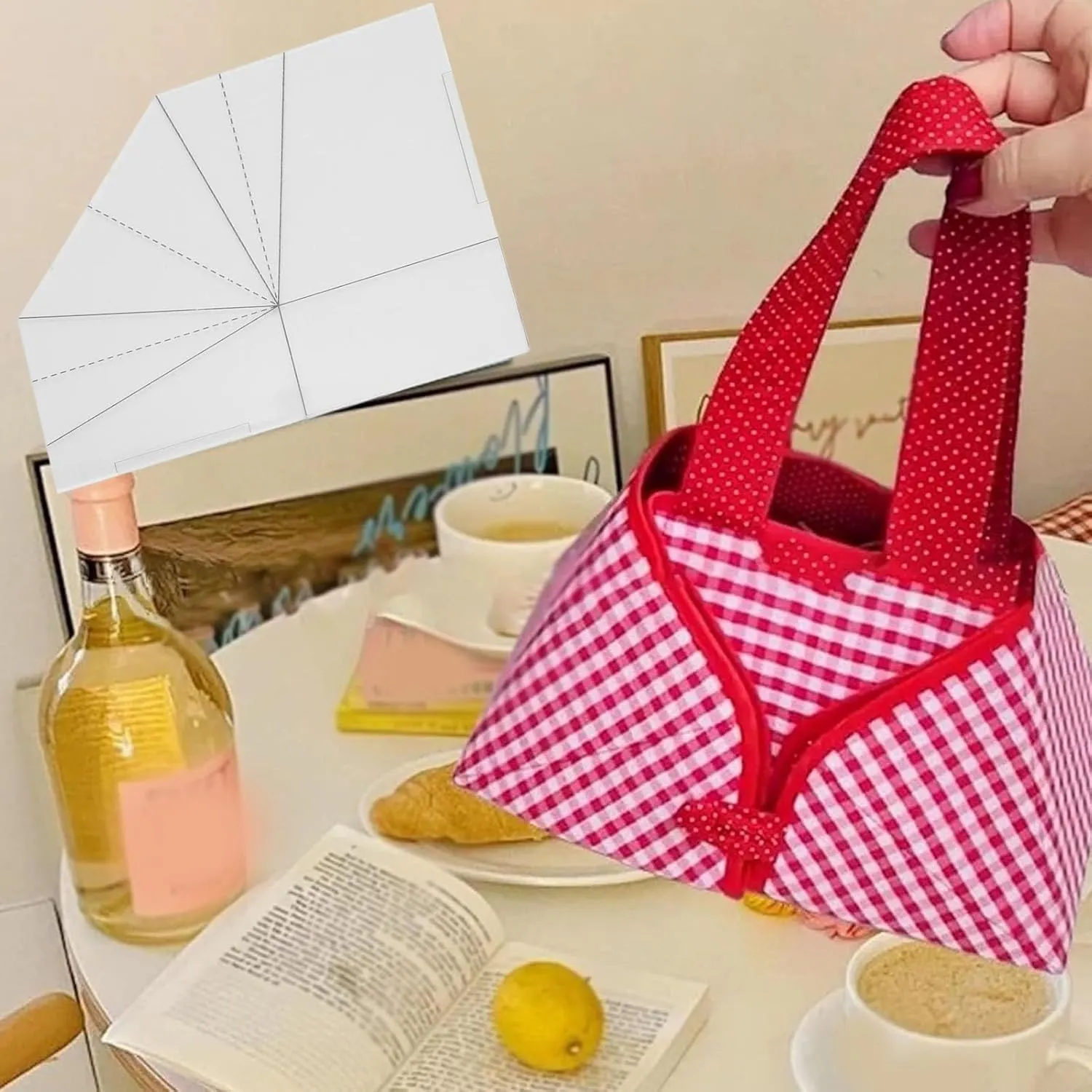 Foldable Food Basket Sewing Template, Acrylic DIY Handbag Ruler, Transparent Craft Tool for Picnics, Mealtime, Beginners (12 Inch)