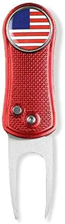 Foldable Golf Divot Repair Tool USA Flag Magnetic Ball Markers (Multi-Colors/Bone Shape)