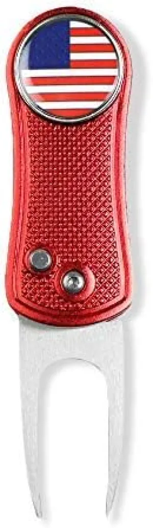 Foldable Golf Divot Repair Tool USA Flag Magnetic Ball Markers (Multi-Colors/Bone Shape)