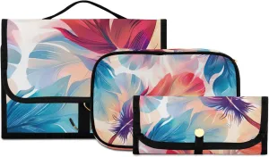 Foldable Hanging Travel Toiletry Organizer Set 3-Piece with Cosmetic Bag & Brush Holder - Feather (3)