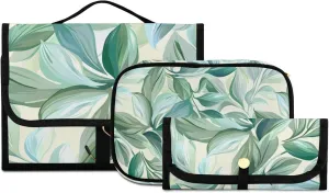 Foldable Hanging Travel Toiletry Organizer Set 3-Piece with Cosmetic Bag & Brush Holder - Leaf (7)