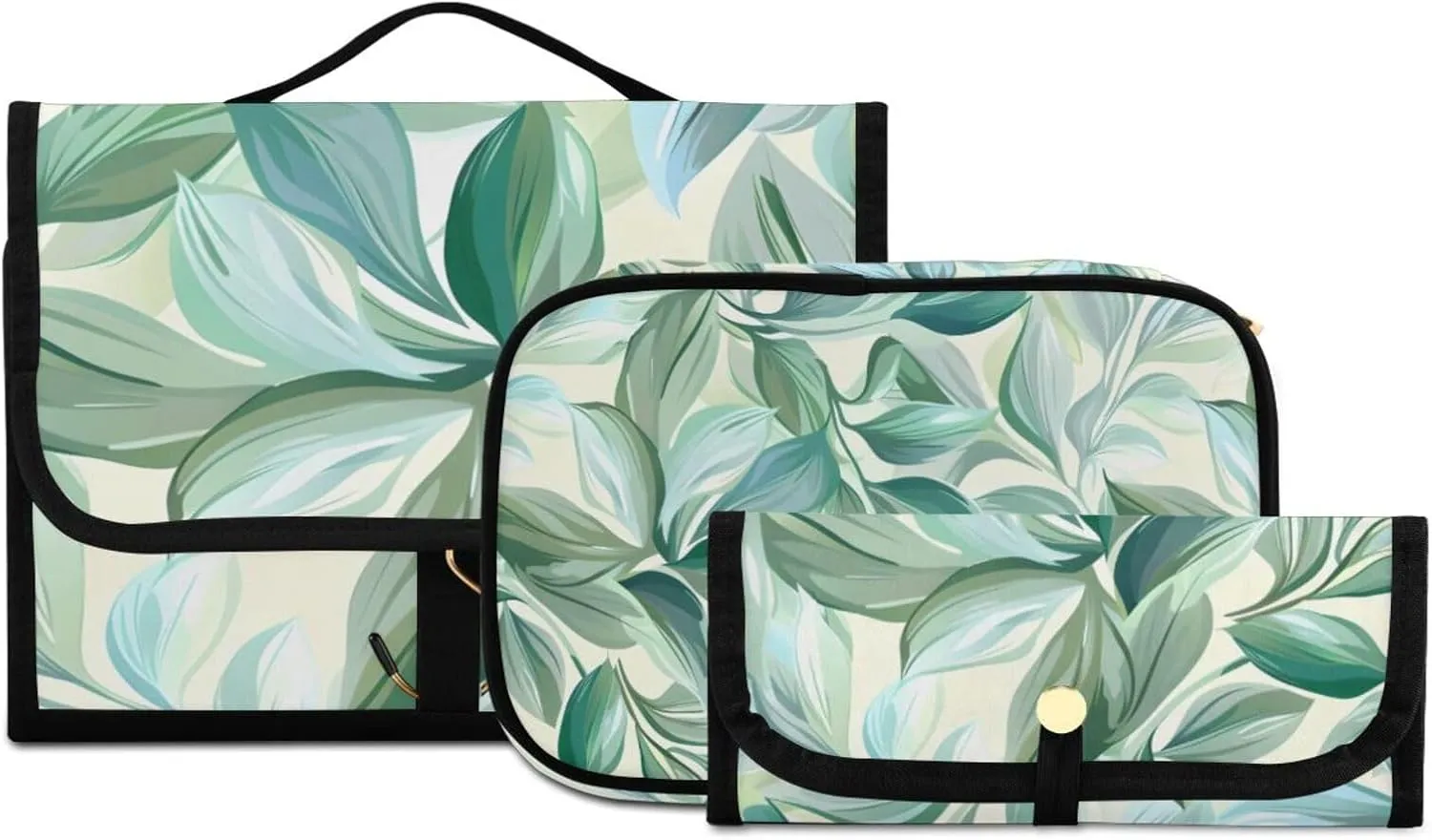 Foldable Hanging Travel Toiletry Organizer Set 3-Piece with Cosmetic Bag & Brush Holder - Leaf (7)