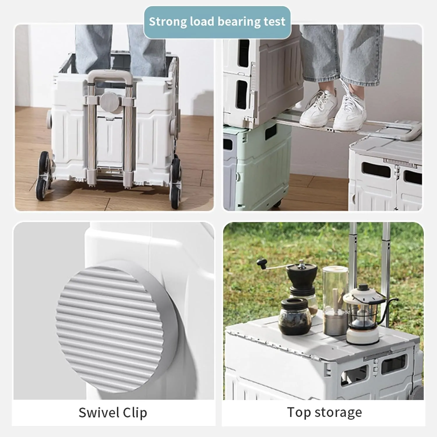 Foldable Utility Cart Collapsible Rolling Carts with Lid Portable Rolling Crate Handcart Shopping Trolley with Telescopic Handle 4 Wheels for Picnic Camping Moving Luggage Use
