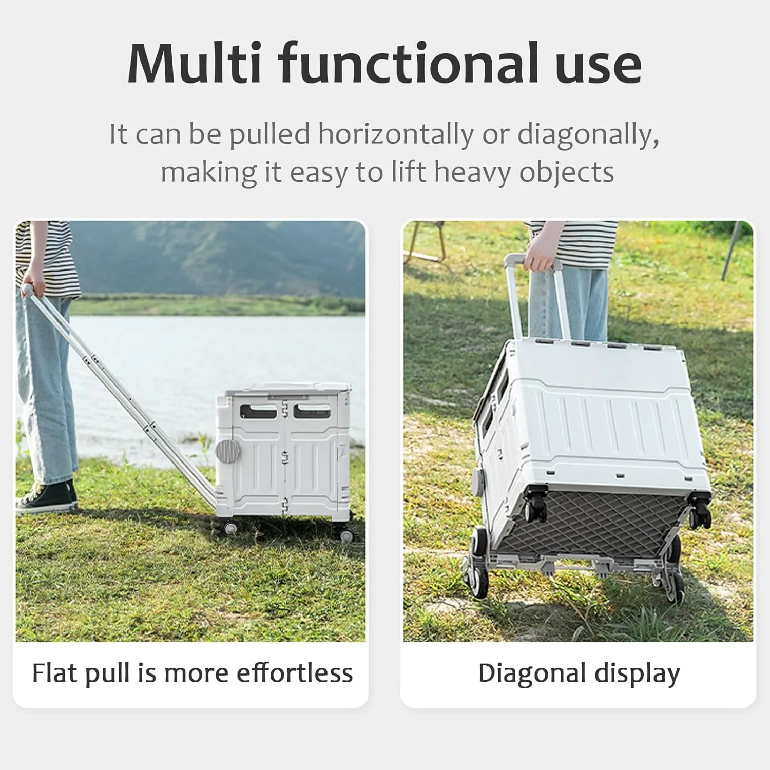 Foldable Utility Cart Collapsible Rolling Carts with Lid Portable Rolling Crate Handcart Shopping Trolley with Telescopic Handle 4 Wheels for Picnic Camping Moving Luggage Use