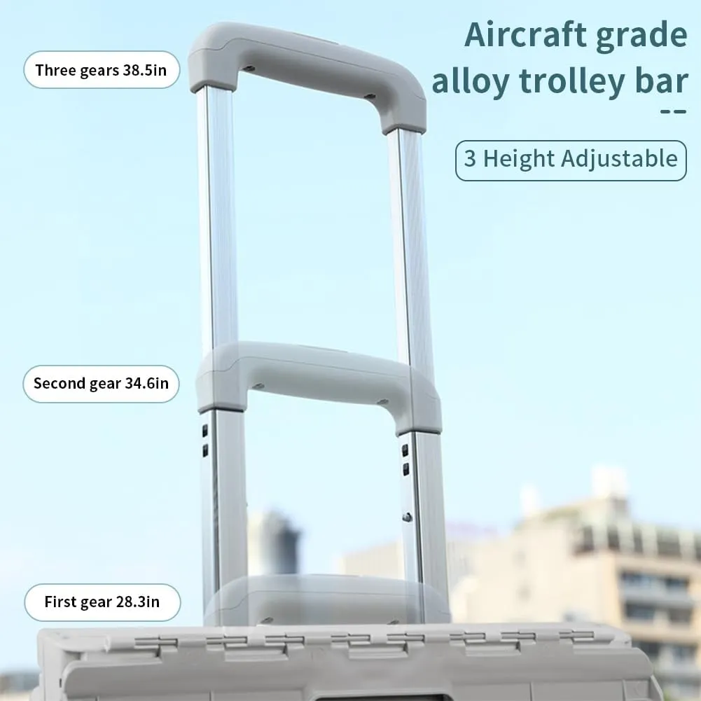 Foldable Utility Cart Collapsible Rolling Carts with Lid Portable Rolling Crate Handcart Shopping Trolley with Telescopic Handle 4 Wheels for Picnic Camping Moving Luggage Use