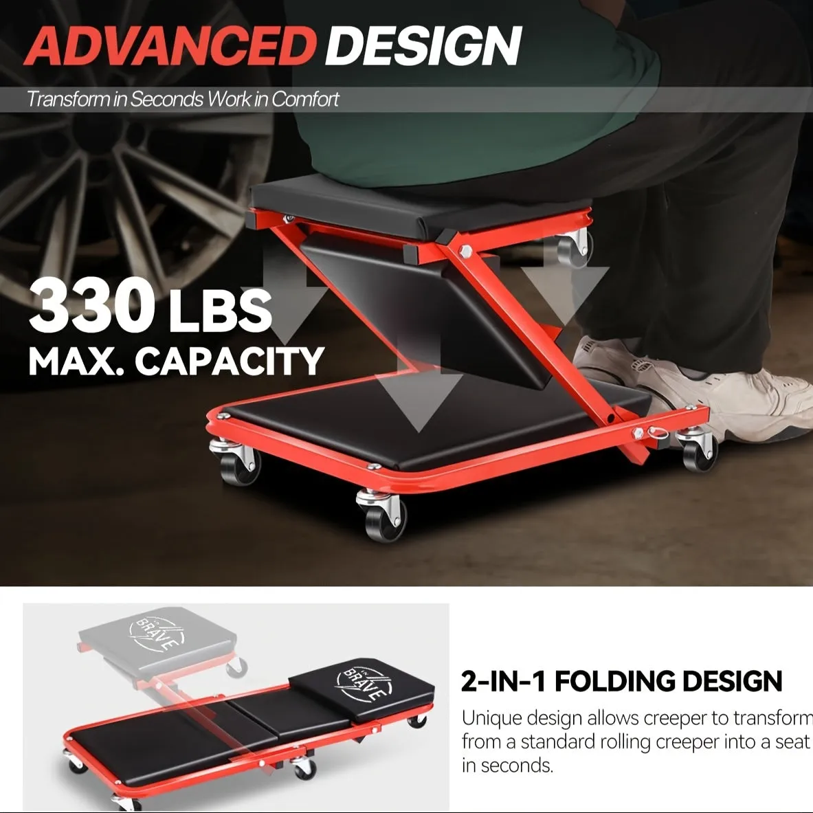 Foldable Z-Shaped Car Repair Creeper Seat