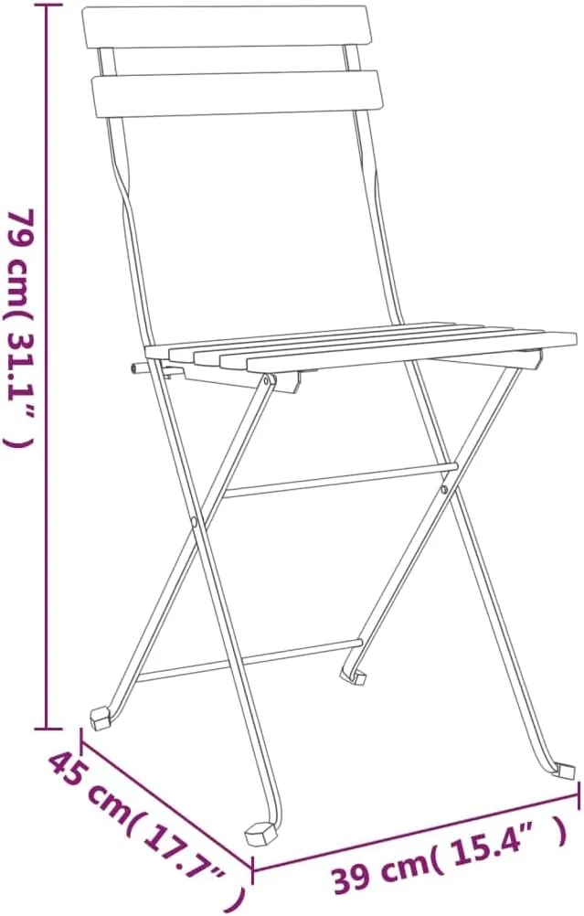 Folding Bistro Chairs 4 Pcs Solid Teak Wood and Steel Frame Outdoor Patio Furniture for Garden Poolside Dining Foldable Seating Solution