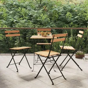 Folding Bistro Chairs 4 Pcs Solid Teak Wood and Steel Frame Outdoor Patio Furniture for Garden Poolside Dining Foldable Seating Solution