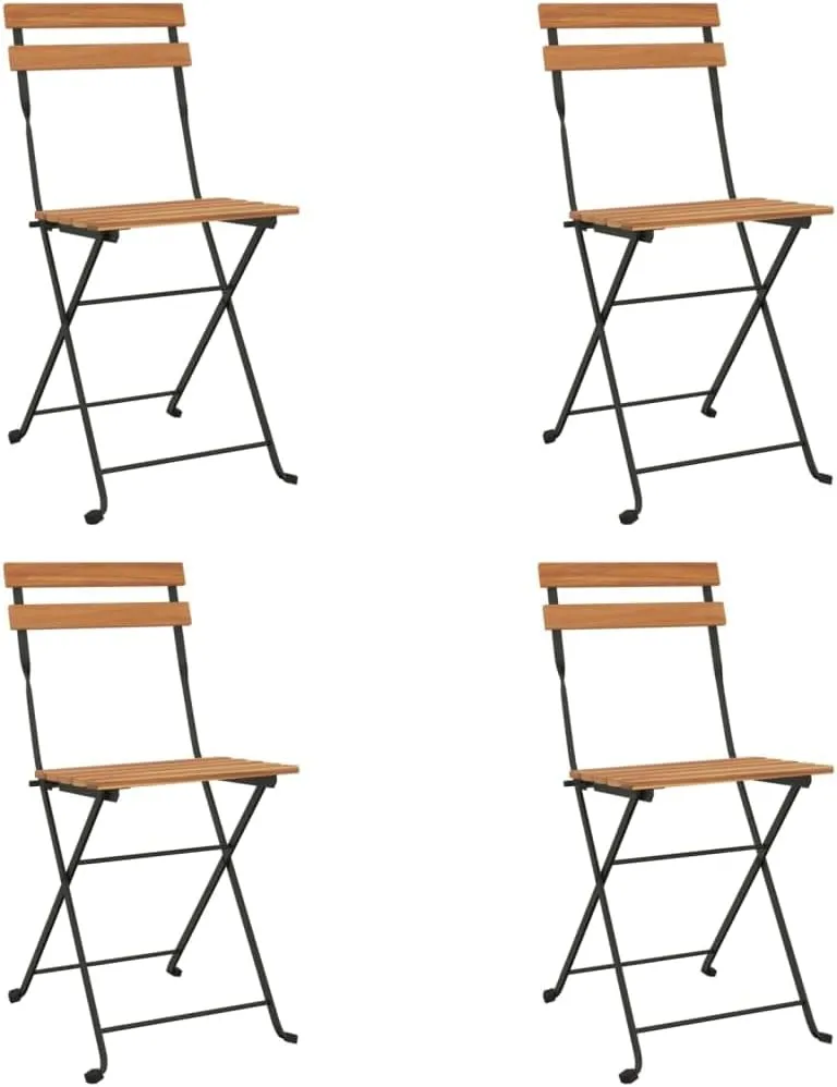 Folding Bistro Chairs 4 Pcs Solid Teak Wood and Steel Frame Outdoor Patio Furniture for Garden Poolside Dining Foldable Seating Solution