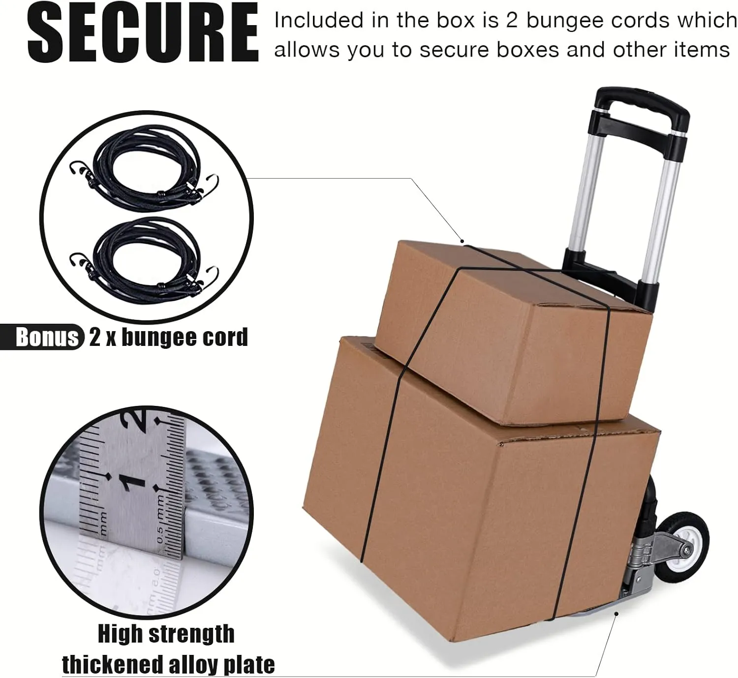 Folding Hand Truck Portable Foldable Dolly Cart Aluminum Luggage Cart Trolley Cart Black MAX Load 180 lbs, with Black Bungee Cord, Telescoping Handle,Solid Aluminium Wheel suspensions, Double Bearings