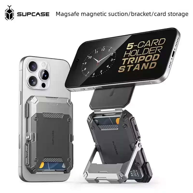 Folding Magnetic MagSafe Phone Stand   Card Case Wallet - Multi-Use Handheld Desk Mount for iPhone & Android, Mini Stable Stand