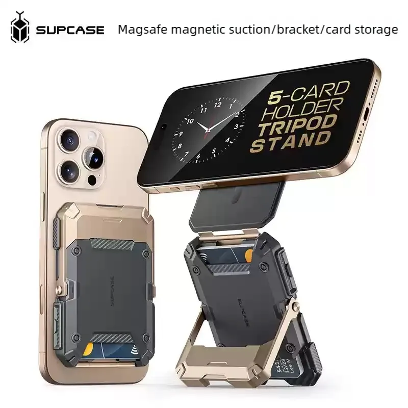 Folding Magnetic MagSafe Phone Stand   Card Case Wallet - Multi-Use Handheld Desk Mount for iPhone & Android, Mini Stable Stand