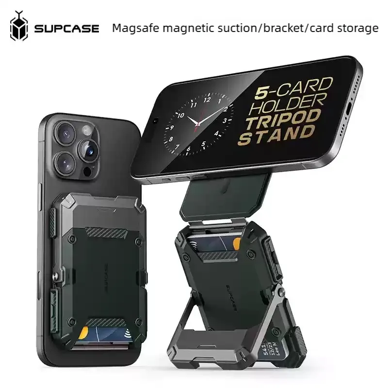 Folding Magnetic MagSafe Phone Stand   Card Case Wallet - Multi-Use Handheld Desk Mount for iPhone & Android, Mini Stable Stand