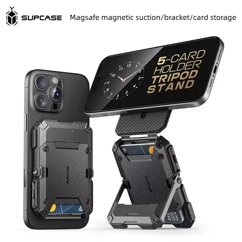 Folding Magnetic MagSafe Phone Stand   Card Case Wallet - Multi-Use Handheld Desk Mount for iPhone & Android, Mini Stable Stand
