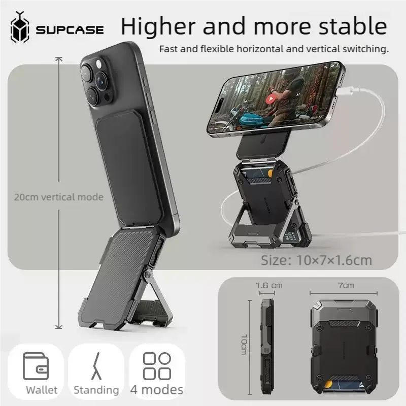 Folding Magnetic MagSafe Phone Stand   Card Case Wallet - Multi-Use Handheld Desk Mount for iPhone & Android, Mini Stable Stand