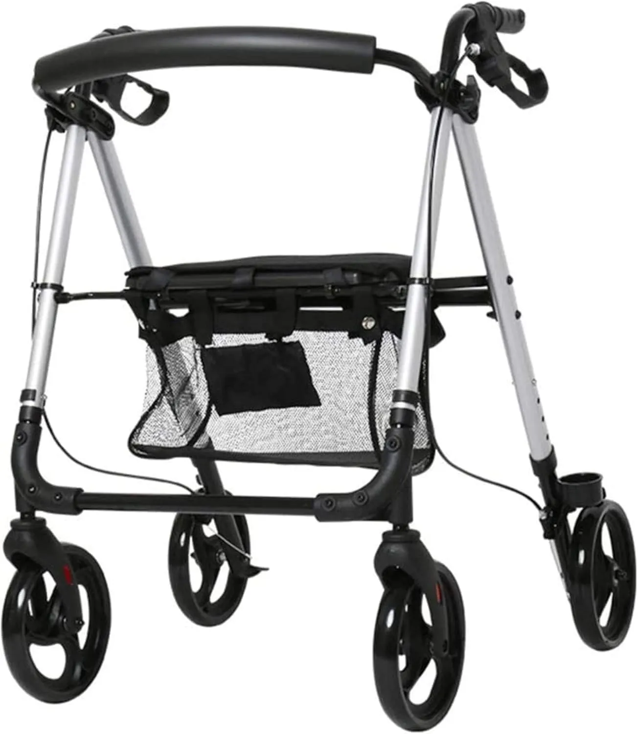 Folding Rollator Rollator Walker, Walking Frame 4 Wheel Foldable Compact Mobility Aids with Seat Bag Transport Chair Walker Multi Use Walking Stick Elderly Disabled