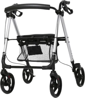 Folding Rollator Rollator Walker, Walking Frame 4 Wheel Foldable Compact Mobility Aids with Seat Bag Transport Chair Walker Multi Use Walking Stick Elderly Disabled