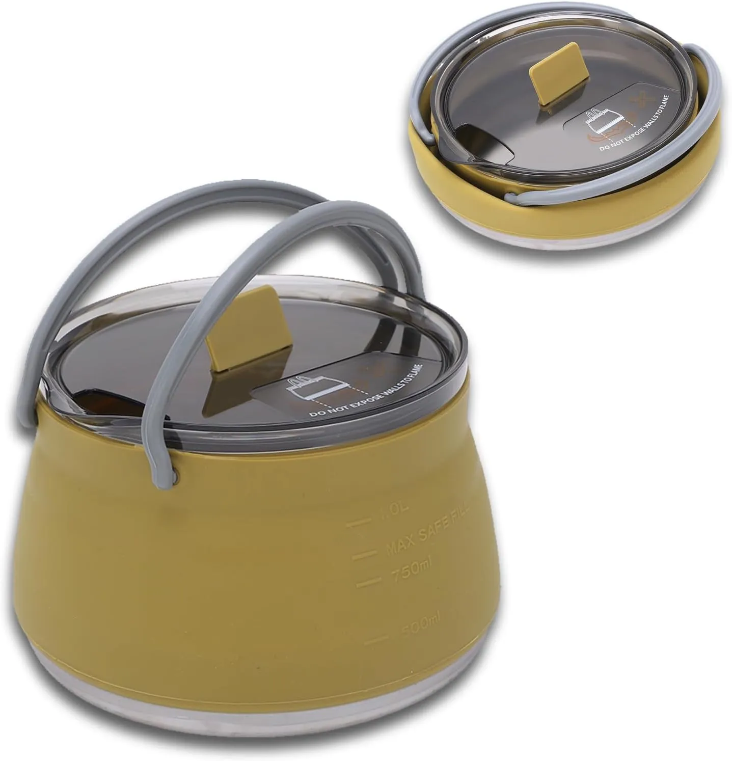 Folding Silicone Pot, 1L Food Grade Silicone Portable Camping Folding Kettle Mini Open Fire Boiling Water Cookware for Camping Traveling Hiking